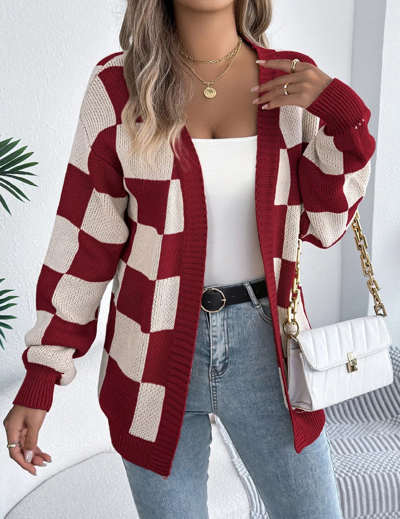 Women's plaid open front cardigan