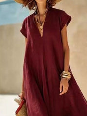 Women's maxi dress in colour block, v-neck