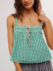 Summer Crop Cami for Women – Smocked Gingham Detail – Chaotic Fashion