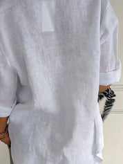Linen Blouse for Women – White Buttoned Style – Chaotic Fashion