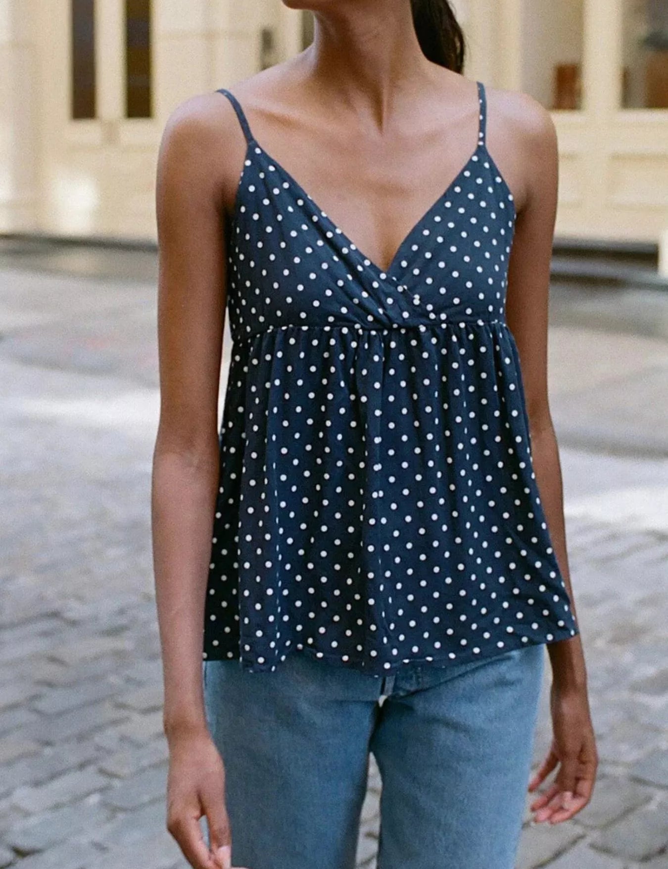 V-Neck Camisole Top – Black Polka Dot Style – Chaotic Fashion