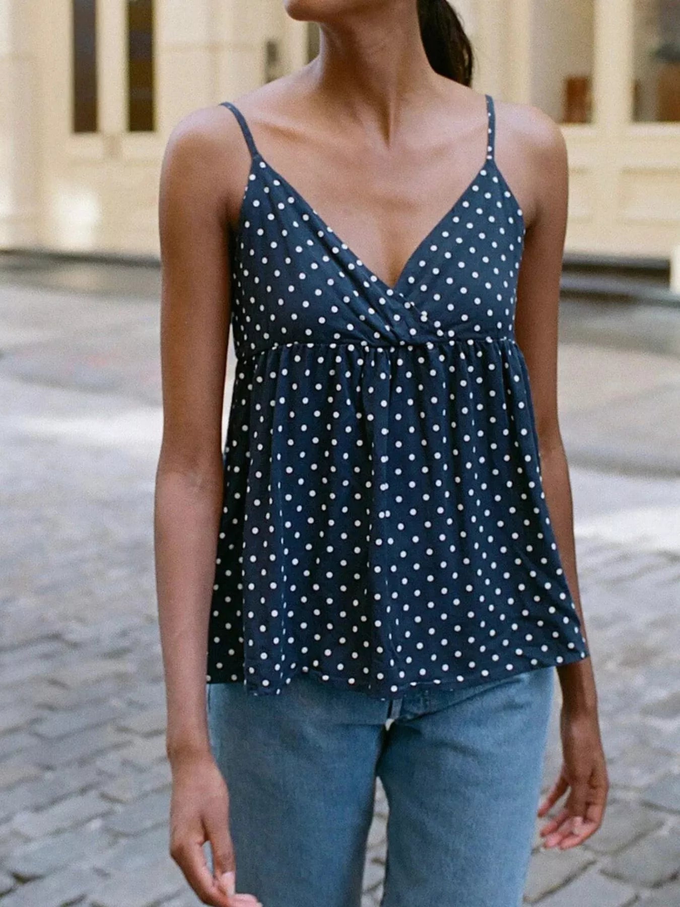 V-Neck Camisole Top – Black Polka Dot Style – Chaotic Fashion