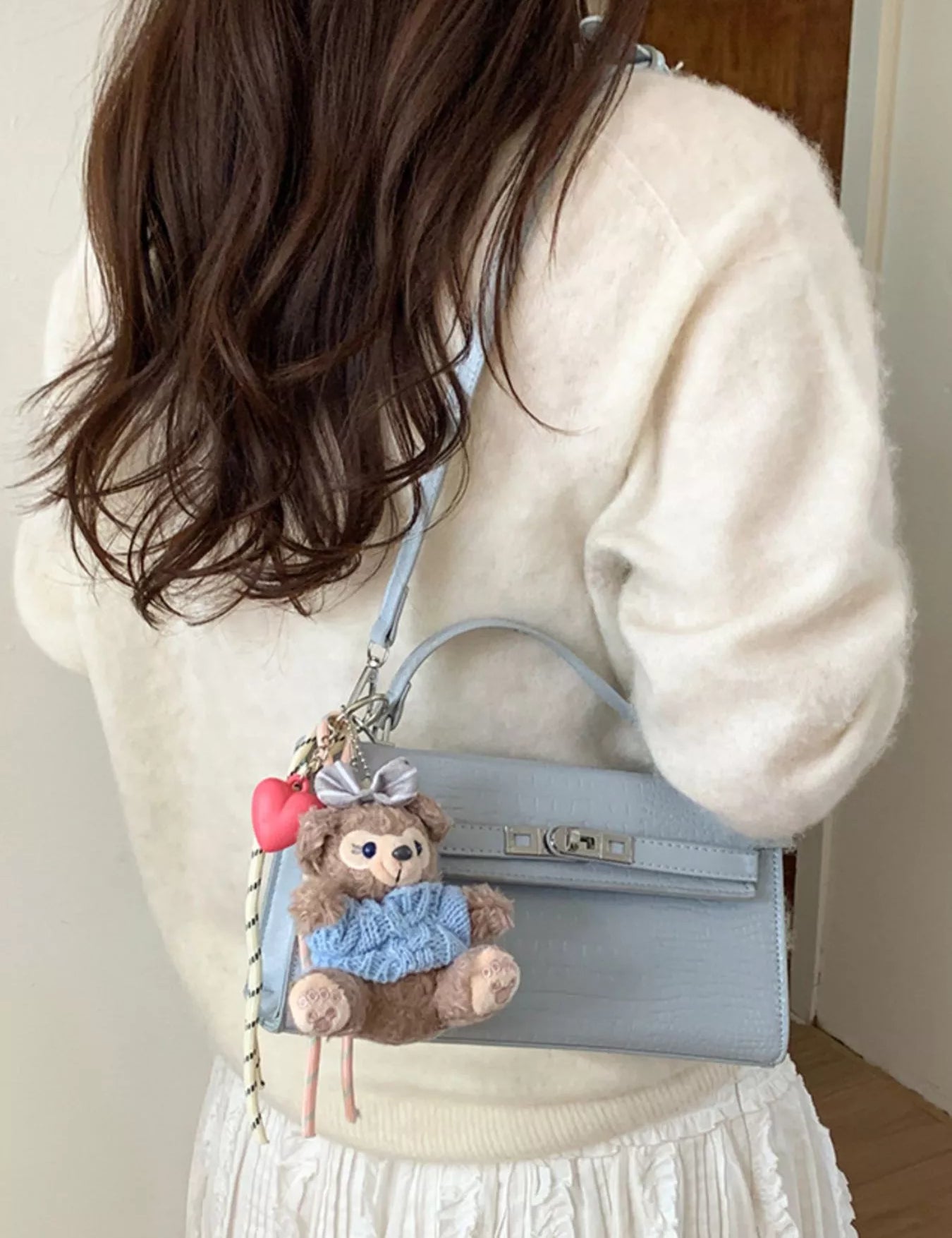 Women's Small crossbody bag in vegan leather, croc-embossed detail, blue, pink