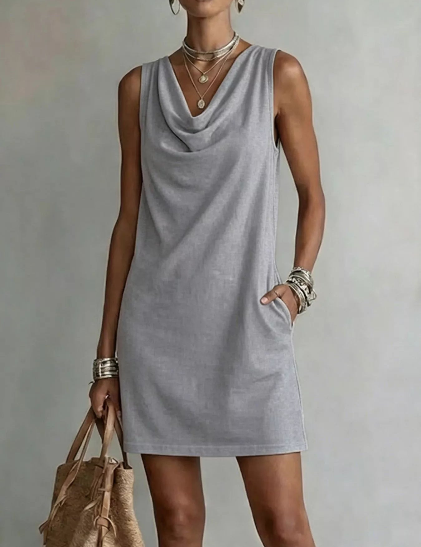 Women's mini dress, cowl neck sleeveless