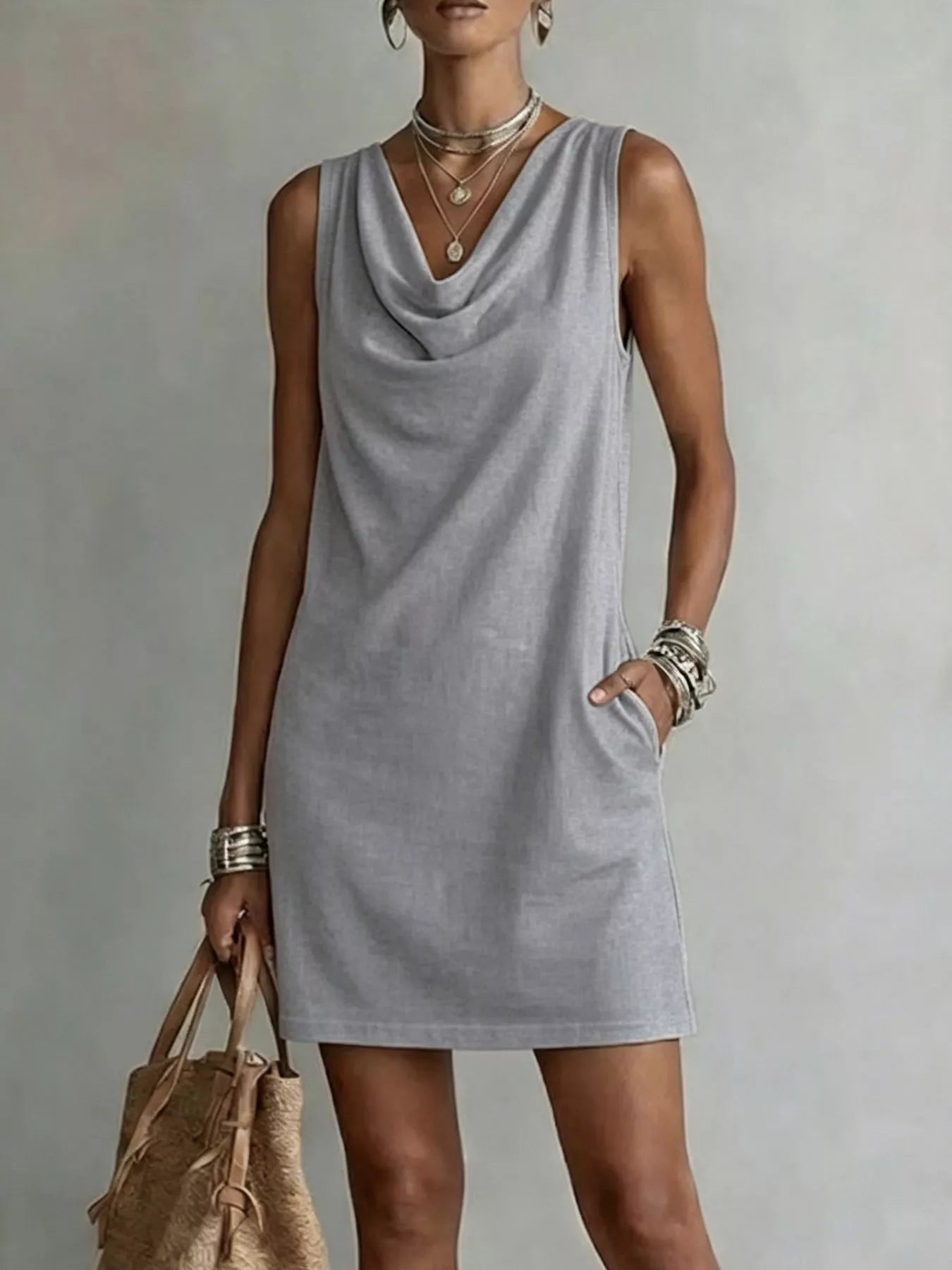 Women's mini dress, cowl neck sleeveless