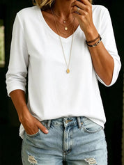 Women's V-Neck 3/4 Sleeve Tee Plus Size – Raw Hem – Chaotic Fashion