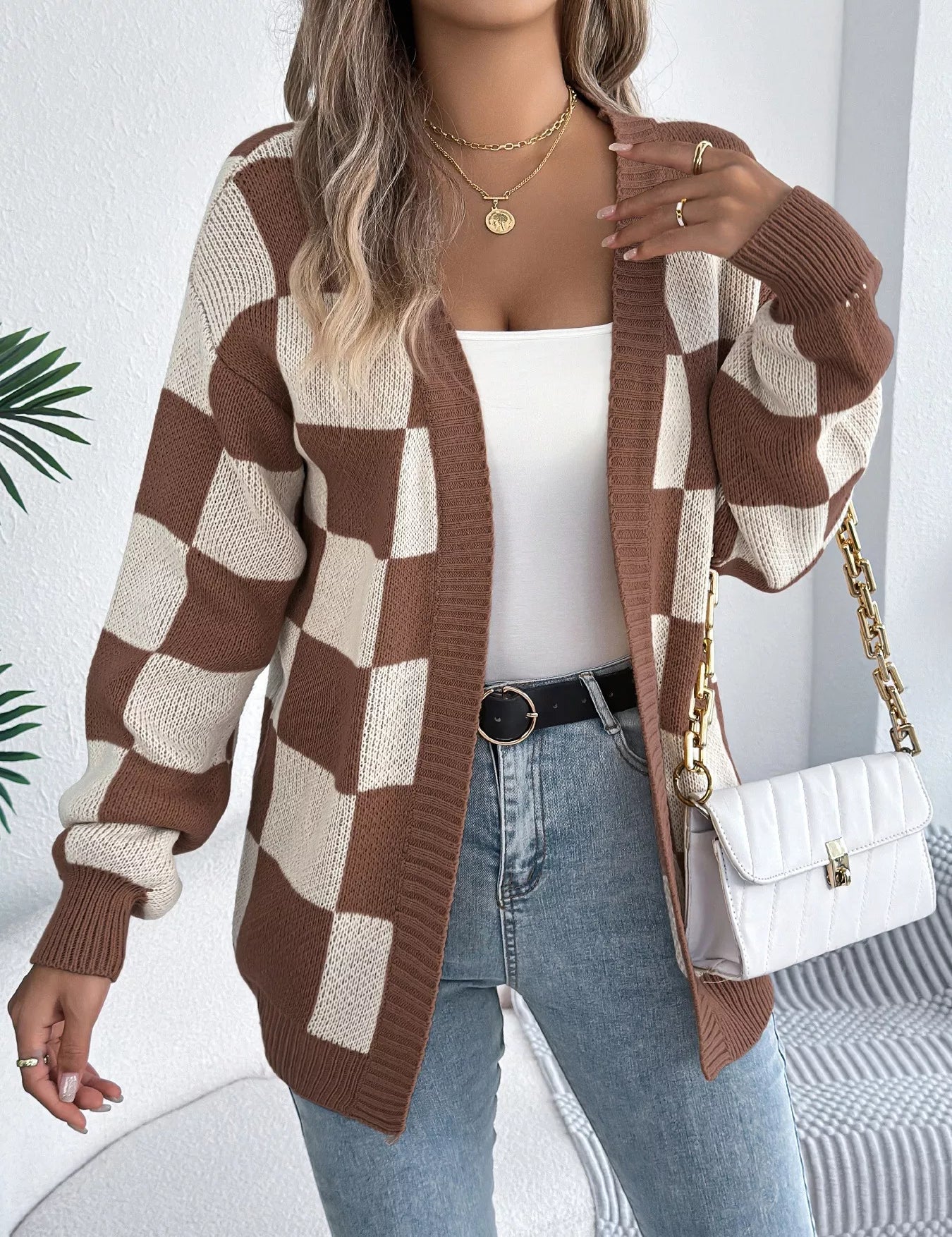 Women's plaid open front cardigan