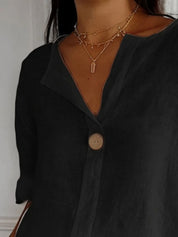 Casual Linen-Look Blouse – Notched Collar in White – Chaotic Fashion