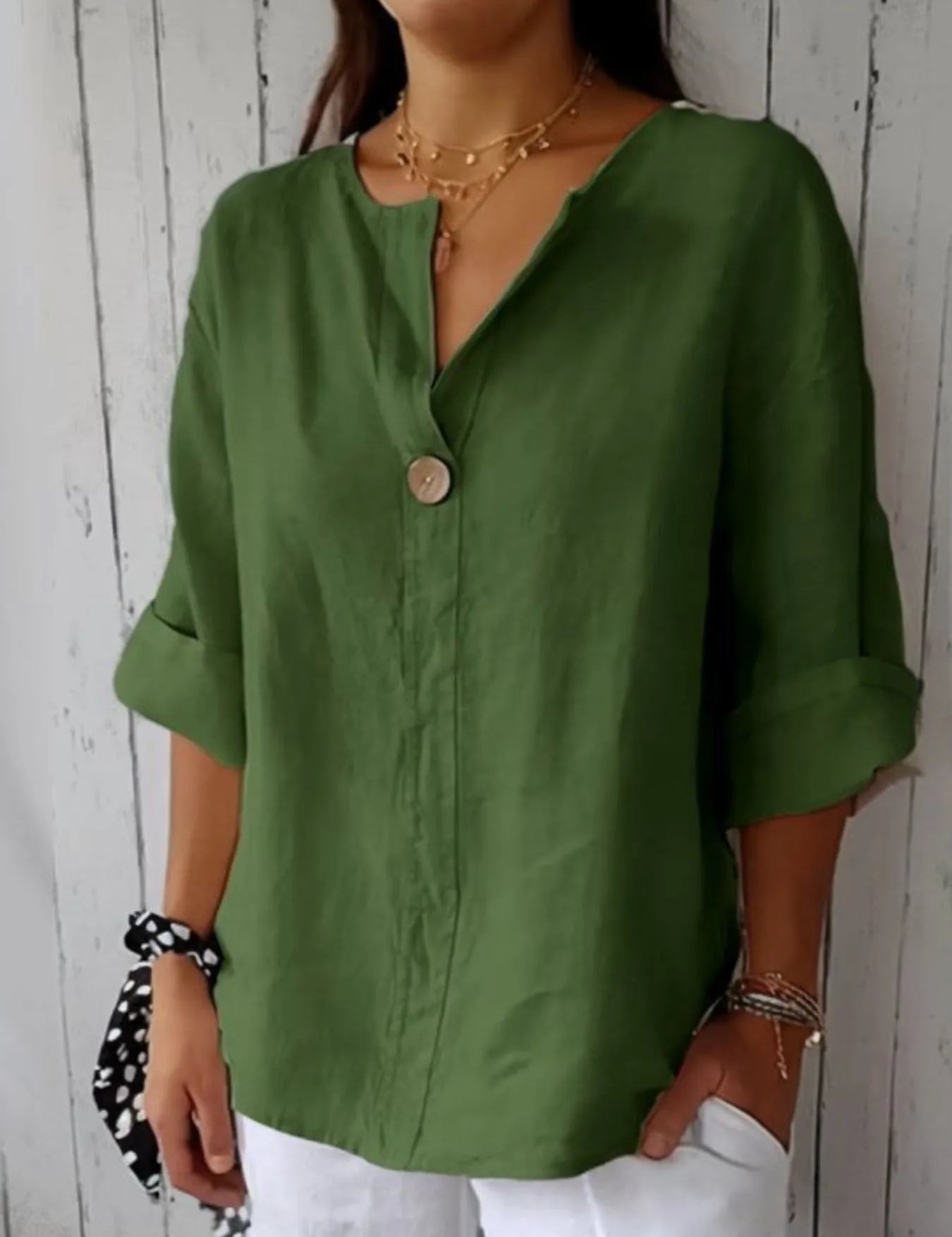 Linen Blend Blouse – Apricot Buttoned Front – Chaotic Fashion