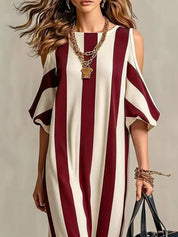 Women's maxi dress in striped, cold shoulder