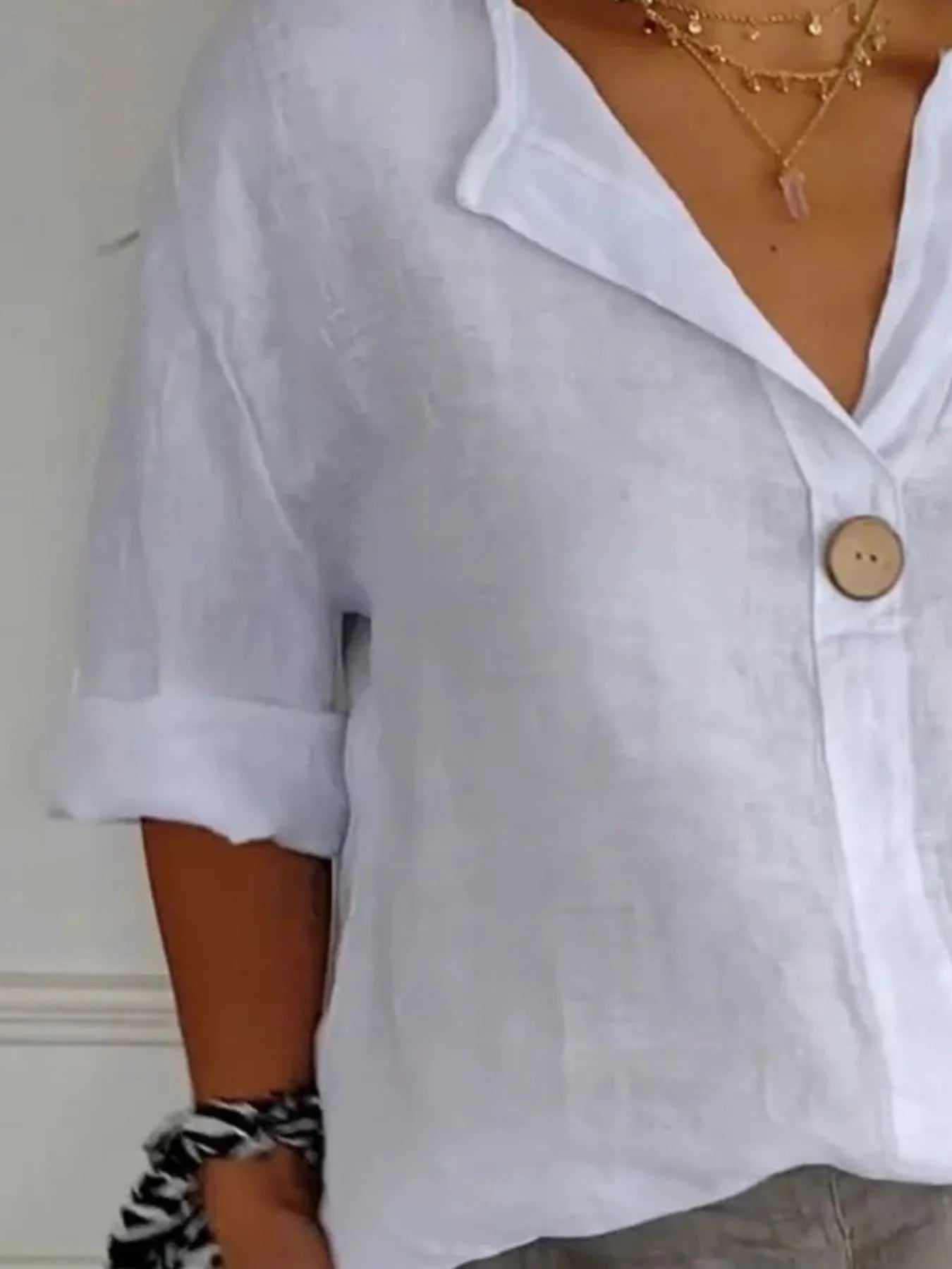 Casual Linen Blouse – Red Notched Neckline – Chaotic Fashion