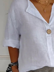 Casual Linen Blouse – Red Notched Neckline – Chaotic Fashion