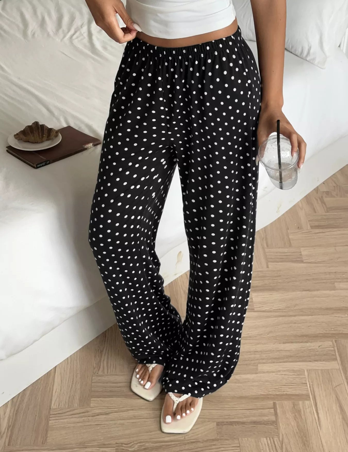 Women's polka dot wide leg pants