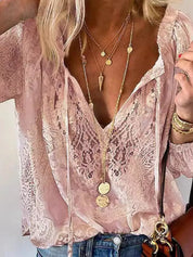 Romantic Tie-Neck Blouse – Delicate Lace in White – Chaotic Fashion