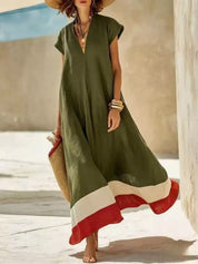 Women's maxi dress in colour block, v-neck