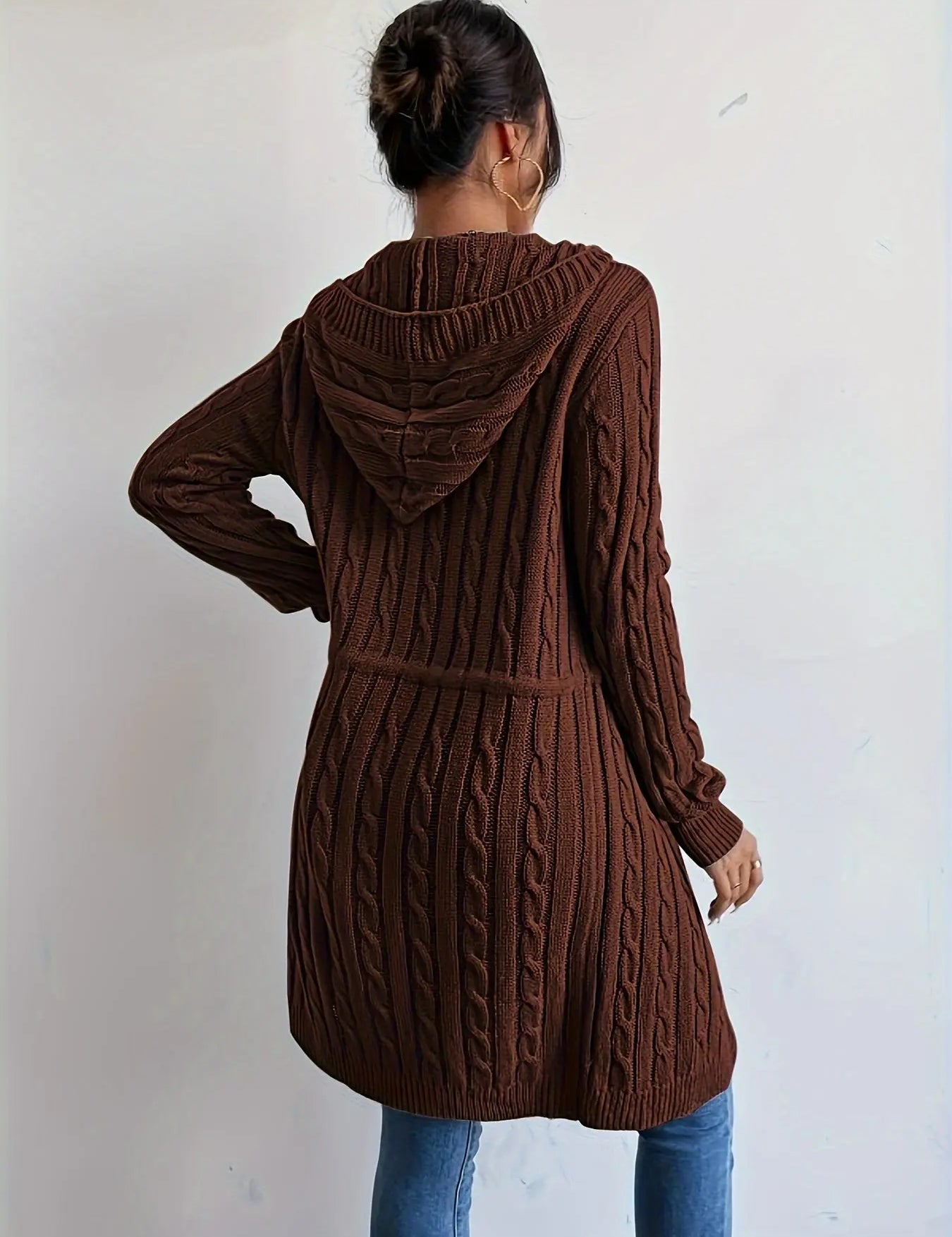 Women’s Long Knit Cardigan | V-Neck Hooded Drawstring Sweater for Fall & Winter Chaotic Fashion