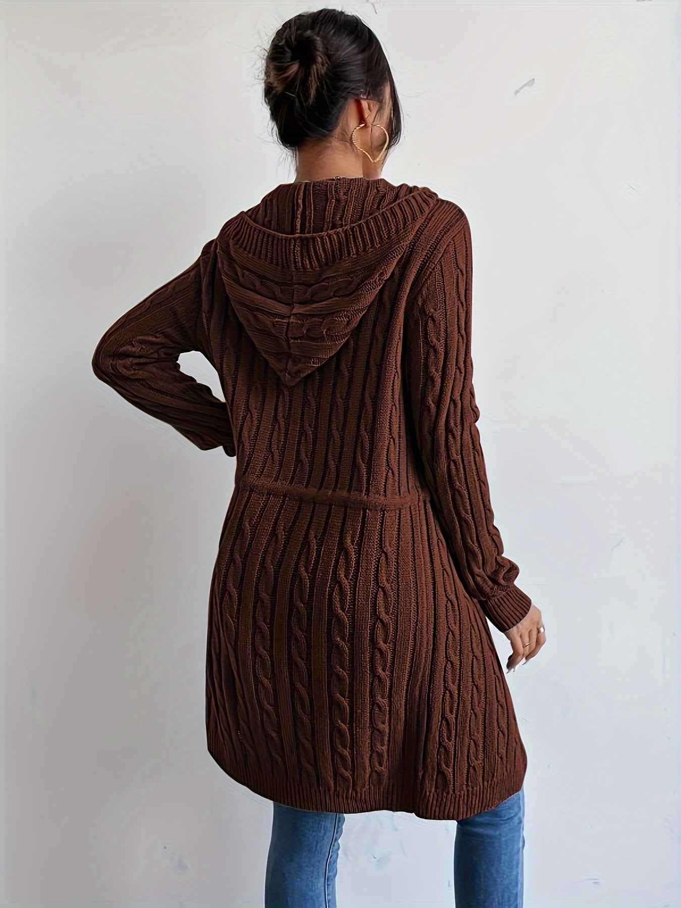 Women’s Long Knit Cardigan | V-Neck Hooded Drawstring Sweater for Fall & Winter