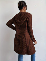 Women’s Long Knit Cardigan | V-Neck Hooded Drawstring Sweater for Fall & Winter