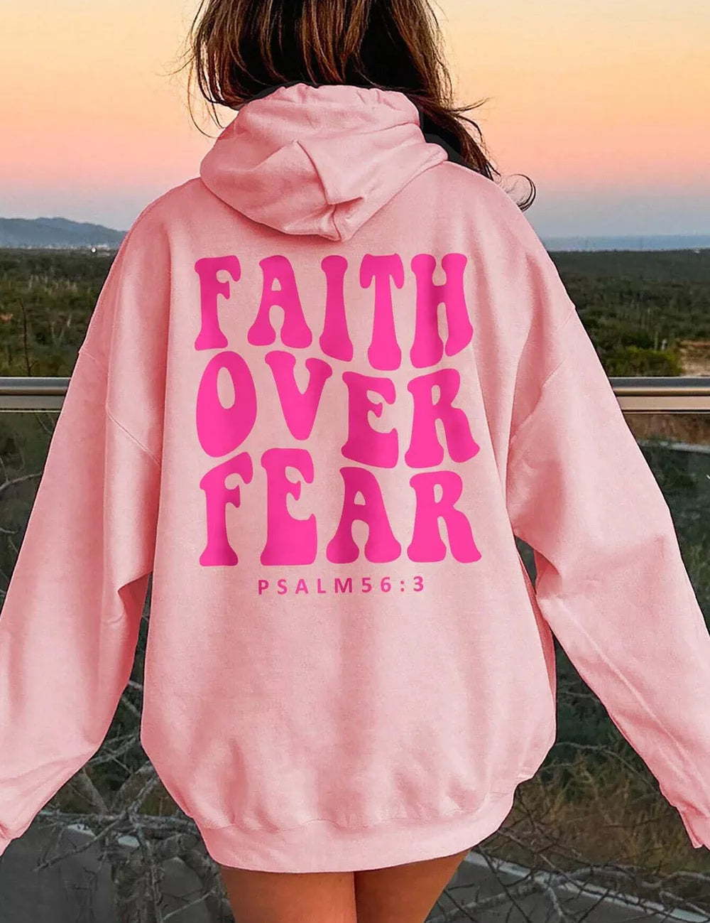 Graphic Hoodie – FAITH OVER FEAR Print in Pink – Chaotic Fashion