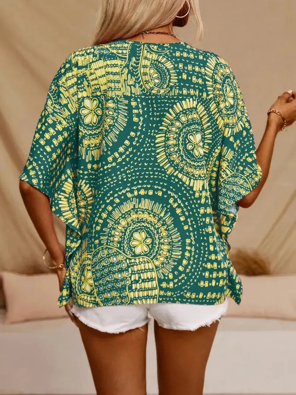 Womens Half Sleeve Top – Black Printed Detail – Chaotic Fashion