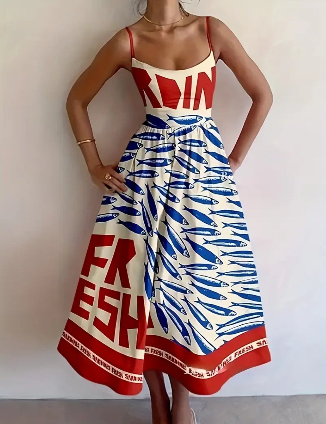 Midi Dress – Sardine Print in Rust – Chaotic Fashion