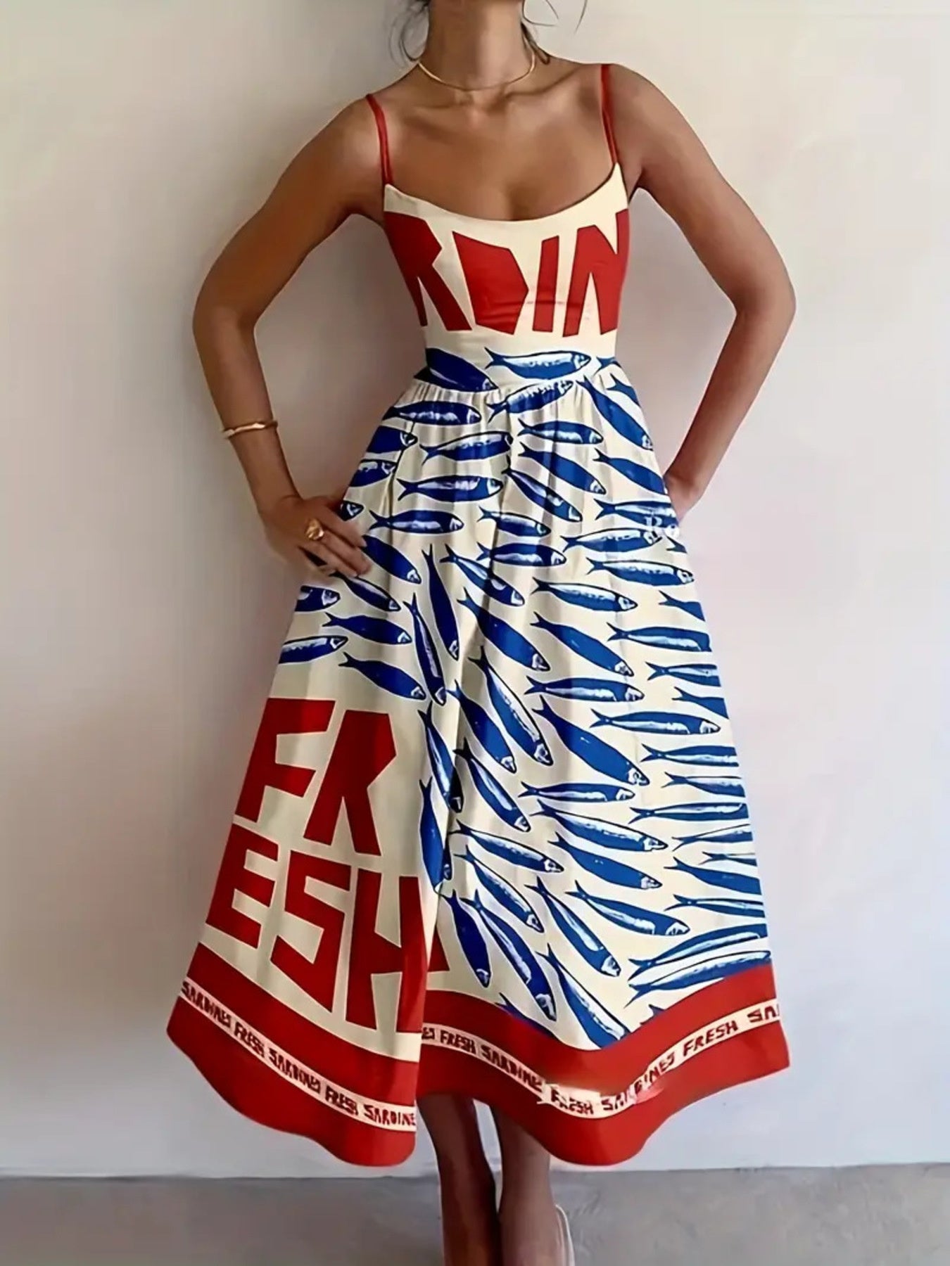 Midi Dress – Sardine Print in Rust – Chaotic Fashion
