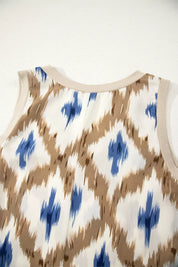 Women's midi dress in abstract print, v-neck sleeveless