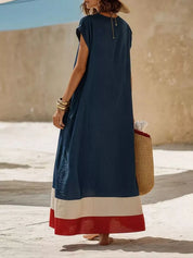 Women's maxi dress in colour block, v-neck