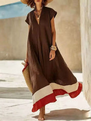 Women's maxi dress in colour block, v-neck