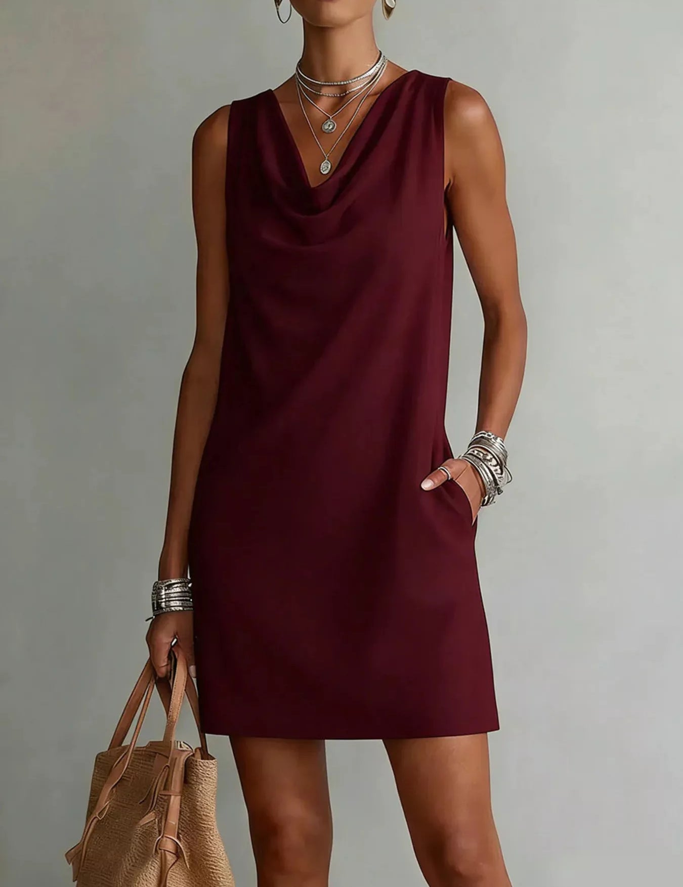 Women's mini dress, cowl neck sleeveless
