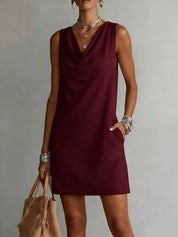 Women's mini dress, cowl neck sleeveless