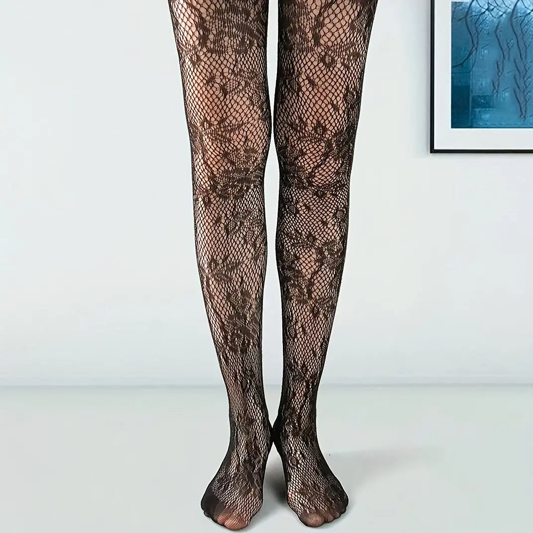 Lace Trim Fishnet Tights – Breathable Sheer Leggings for Women – Chaotic Fashion