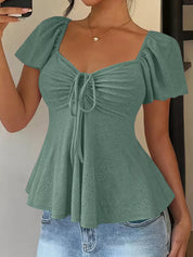 Sweetheart Neck Blouse – Delicate Eyelet Texture – Chaotic Fashion