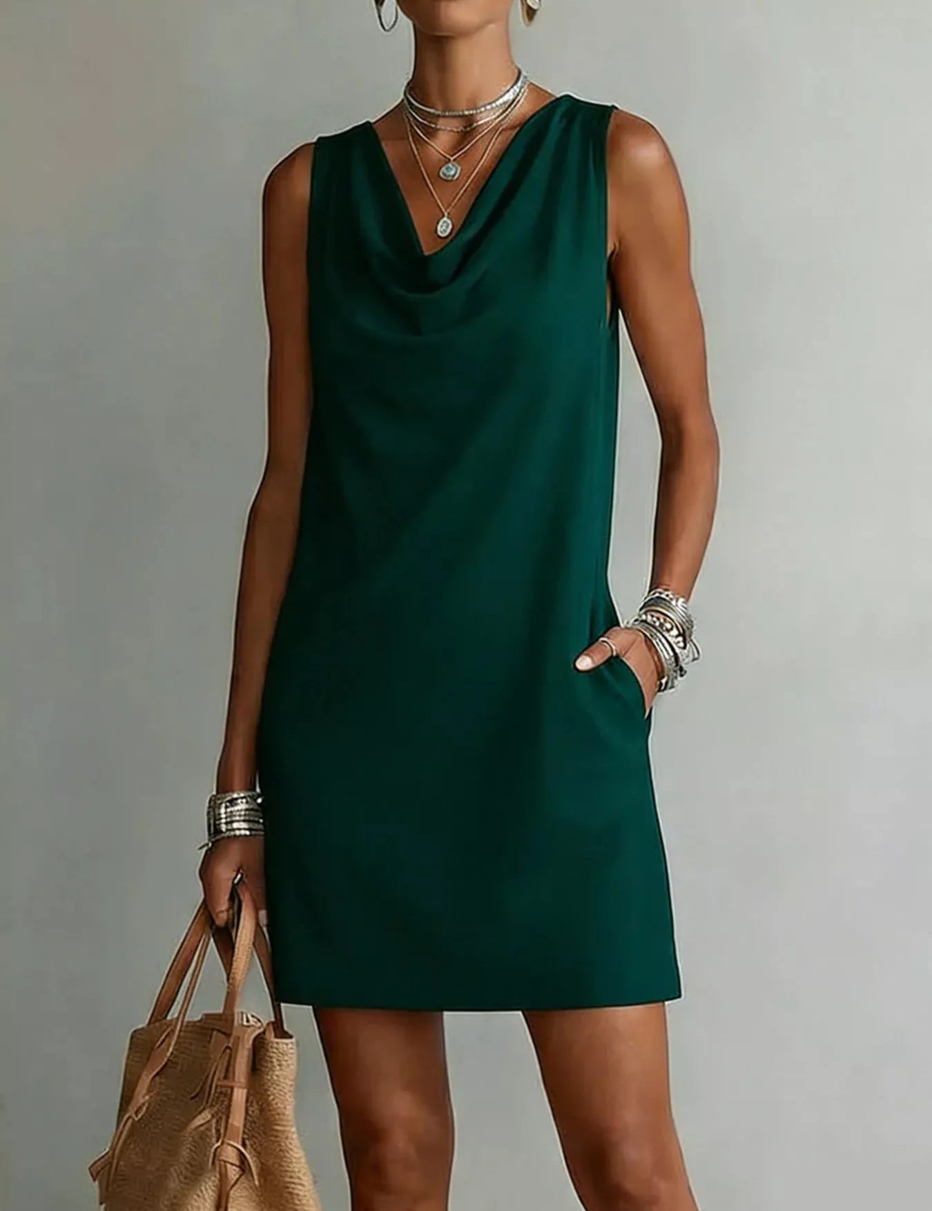 Women's mini dress, cowl neck sleeveless
