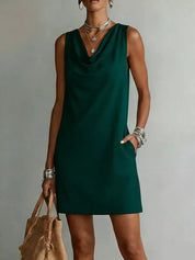 Women's mini dress, cowl neck sleeveless