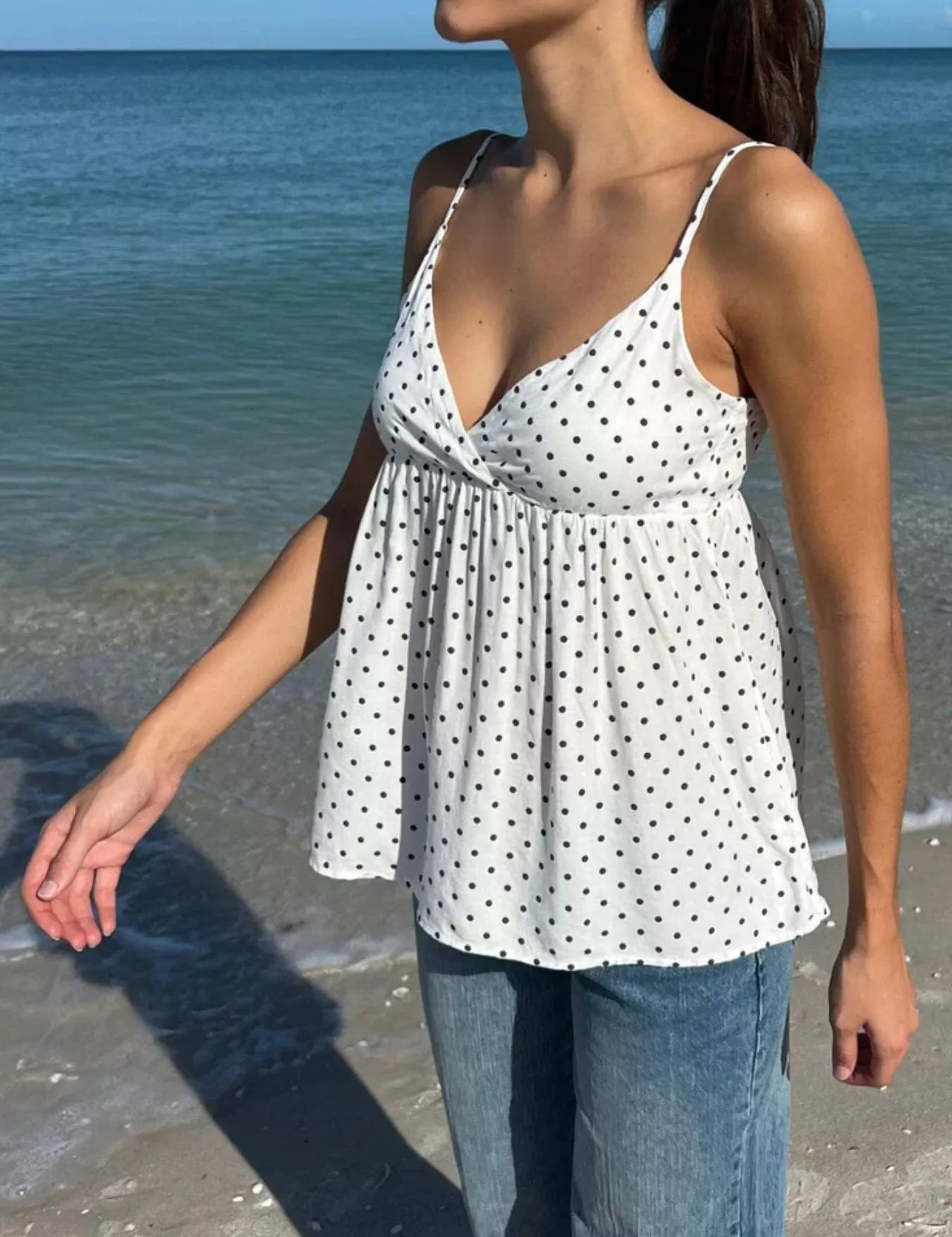 Flowy V-Neck Cami – Summer Polka Dot Top – Chaotic Fashion