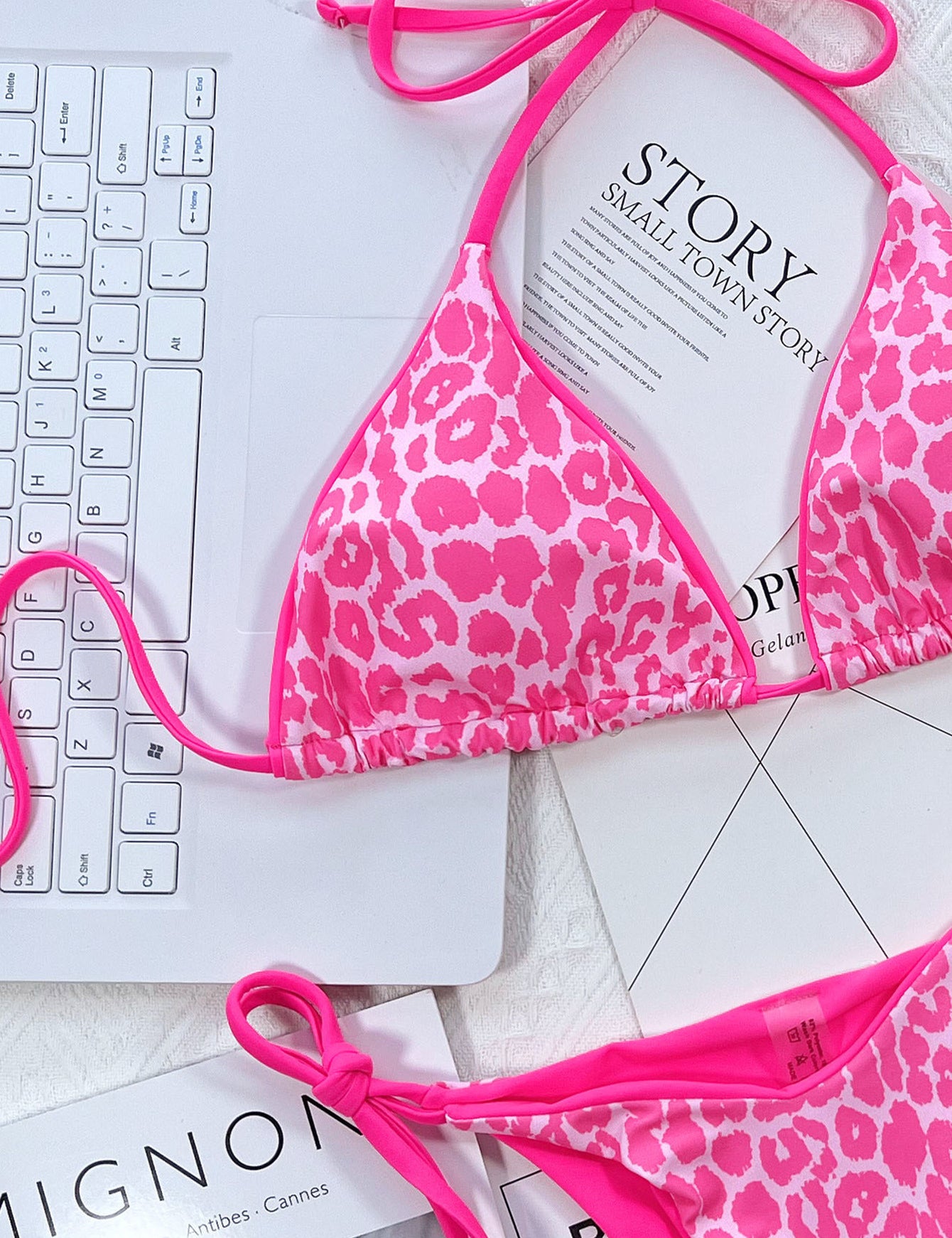 Women's leopard bikini set, halter neck