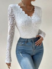 Women’s Lace Deep V-Back Jumpsuit | Off-Shoulder Long Sleeve Sheer One-Piece for All-Season Wear