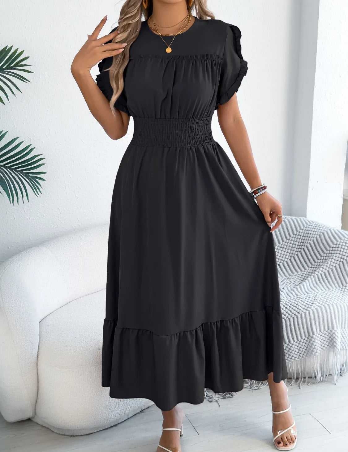 Women's midi dress, round neck
