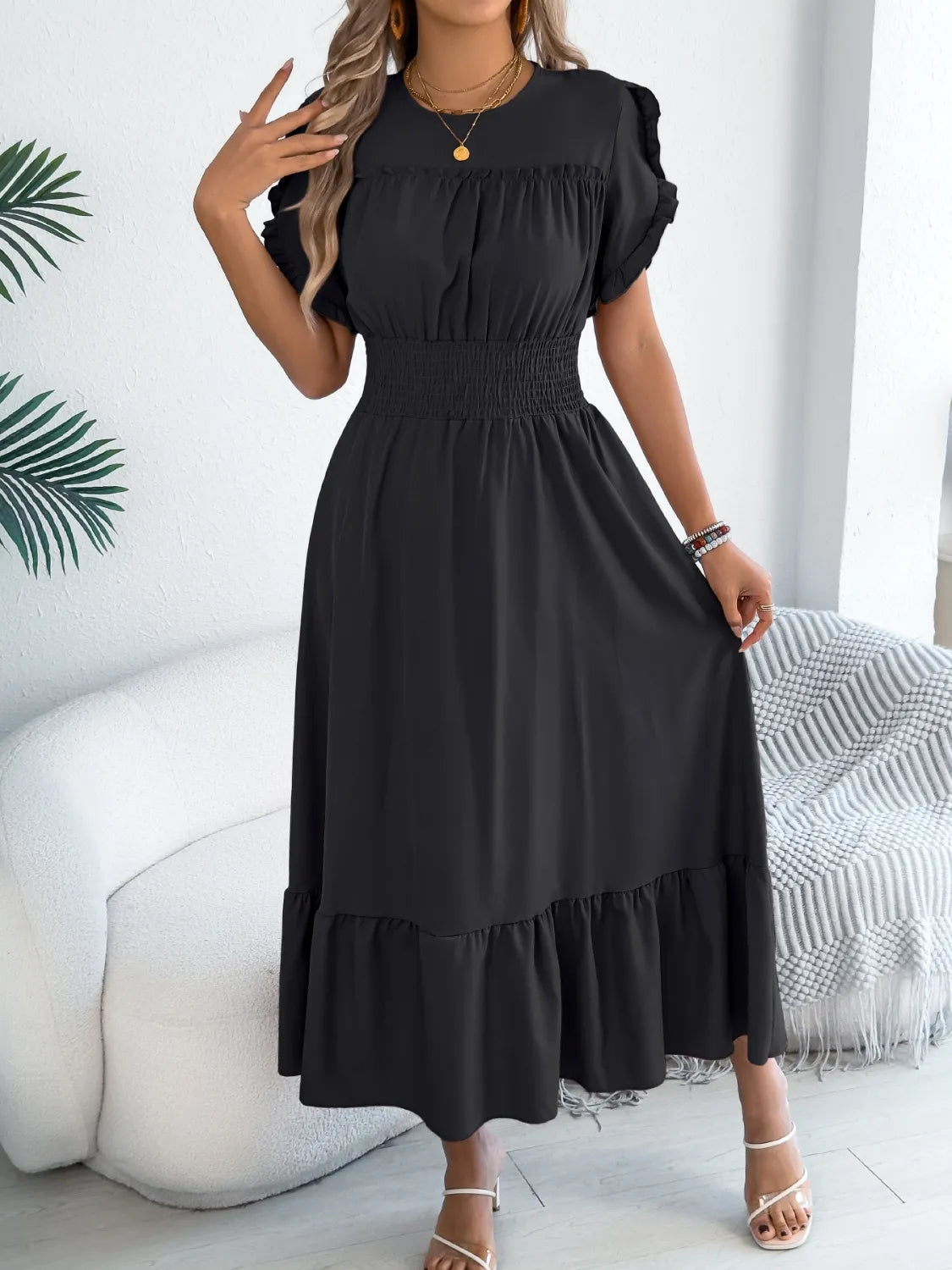 Women's midi dress, round neck