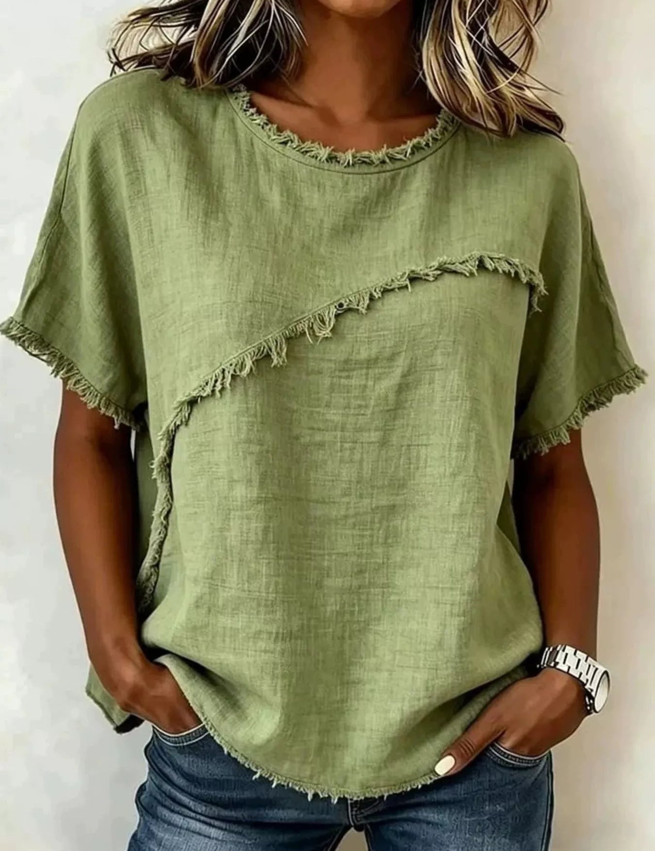 Distressed Hem Top for Women – Apricot Everyday Style – Chaotic Fashion