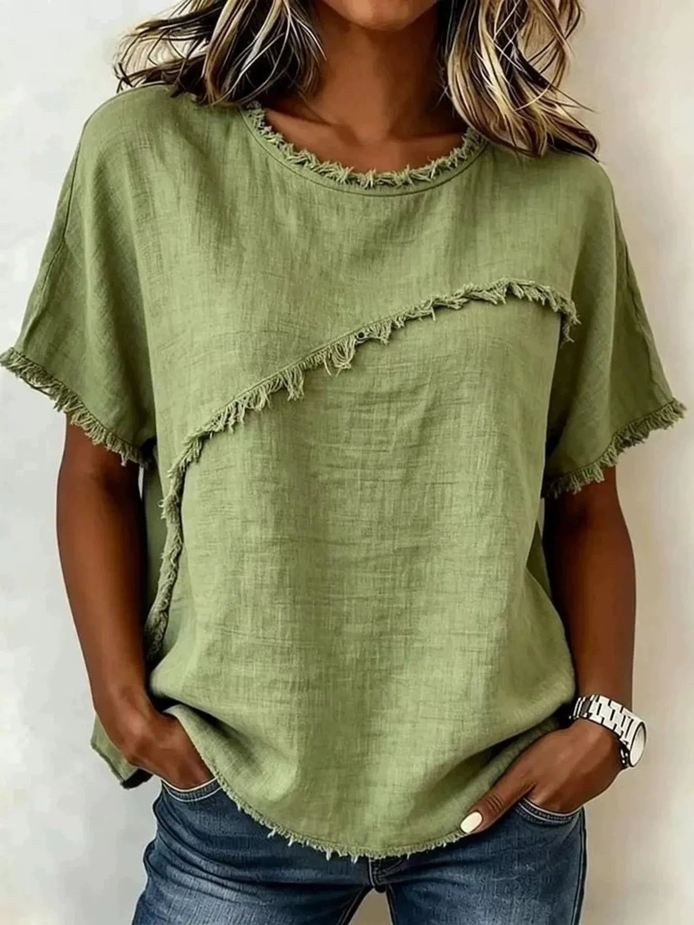 Distressed Hem Top for Women – Apricot Everyday Style – Chaotic Fashion