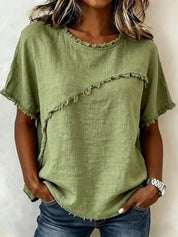 Distressed Hem Top for Women – Apricot Everyday Style – Chaotic Fashion