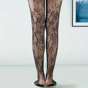 Elegant fishnet tights with floral lace