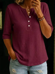 Textured Henley Top – Burgundy Colorway – Chaotic Fashion
