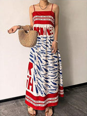 Sardine Print Maxi Dress for Women – Spaghetti Strap in Blue – Chaotic Fashion
