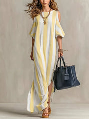 Women's maxi dress in striped, cold shoulder
