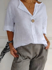 Womens Notched Blouse – Navy Blue Breezy Fit – Chaotic Fashion