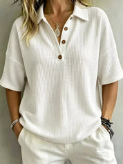 Women's Waffle Knit Polo Plus Size – Button Detail – Chaotic Fashion