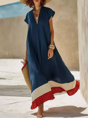 Women's maxi dress in colour block, v-neck